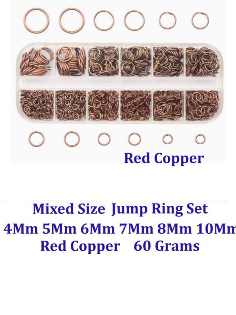 Mixed Size Red Copper Jump Ring Set 4Mm 5Mm 6Mm 7Mm 8Mm 10Mm 60 Grams
